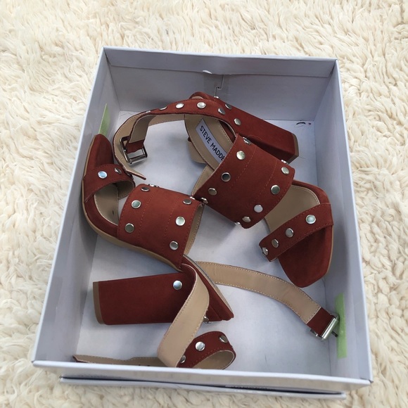 Steve Madden Shoes - Rust Studded Strap Block Heel - Steve Madden